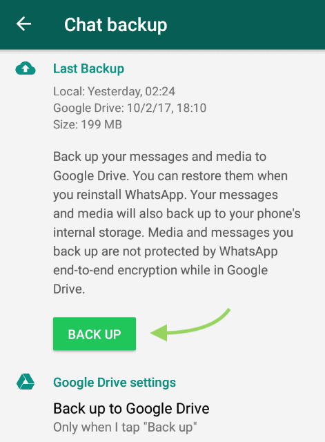 whatsapp google drive backup
