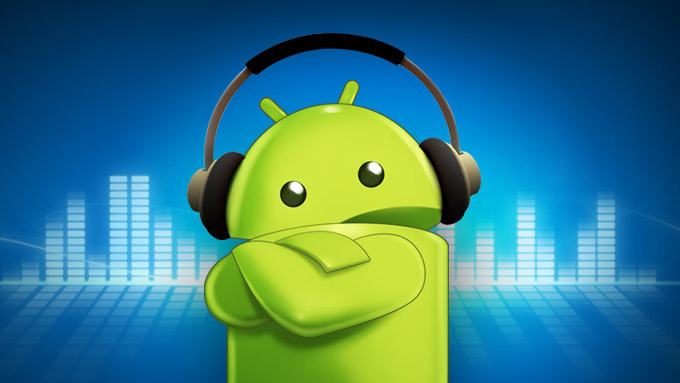 android figure in headphones