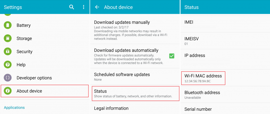 mac address in android settings