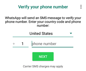 whatsapp android phone number verification